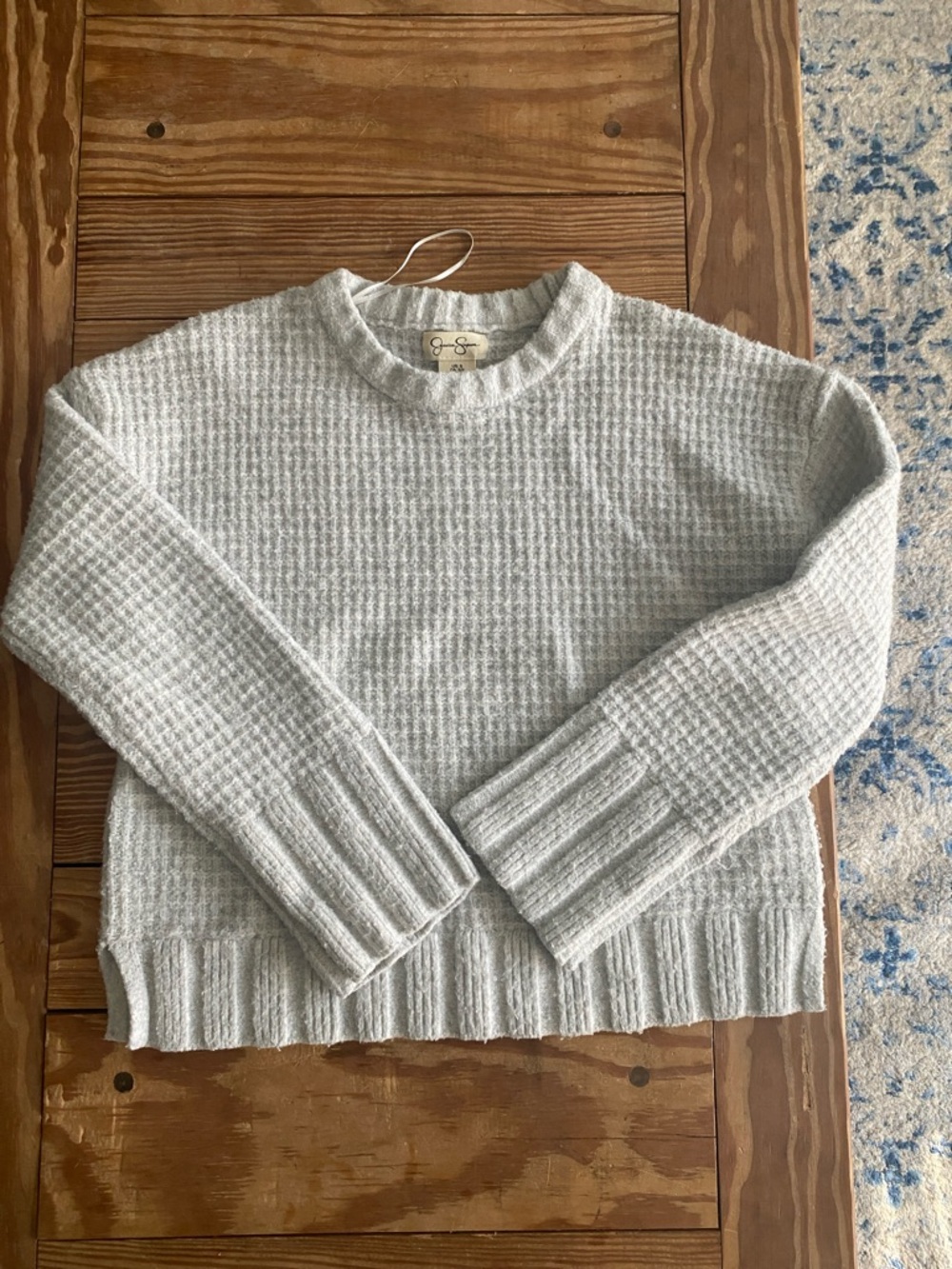 Jessica Simpson Light Gray Waffle Knit Crewneck Sweater